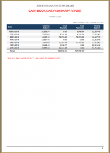 Cash Book Daily Summary