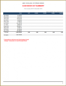 Cash Book VAT Summary