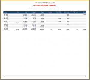 Cheques Journal Summary